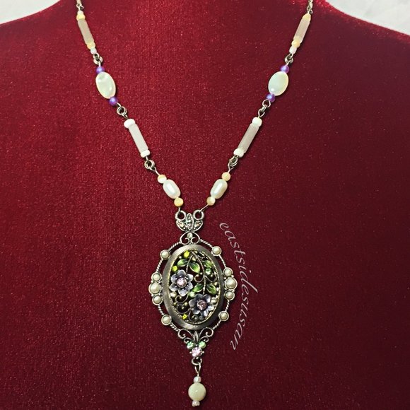 Vintage Jewelry - VTG Semiprecious Gem Victorian Style Necklace Filigree Floral